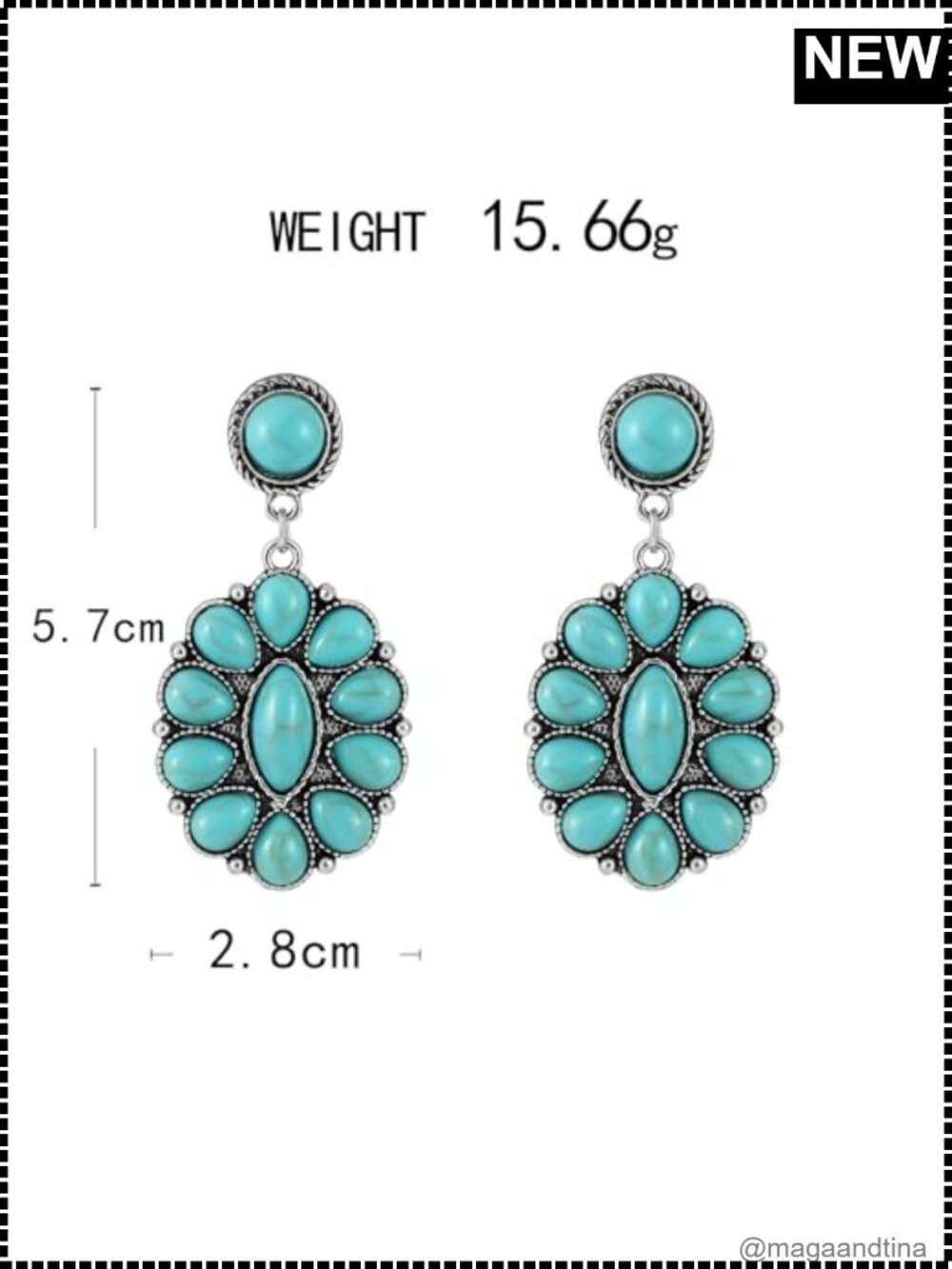 Boho Western Turquoise Dangle Earrings Women Vintage Rodeo Jewelry